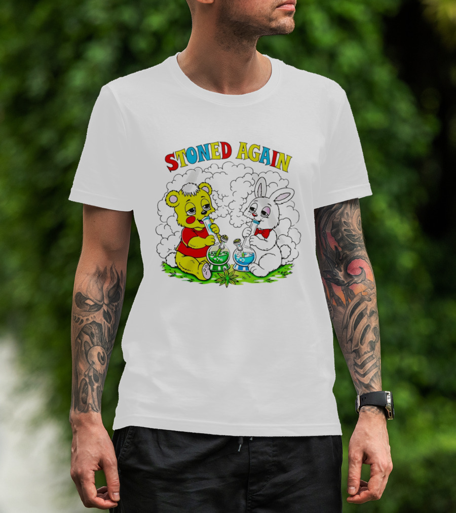 Stoned Again Bears And Rabbits Smoking Weeds T-Shirt