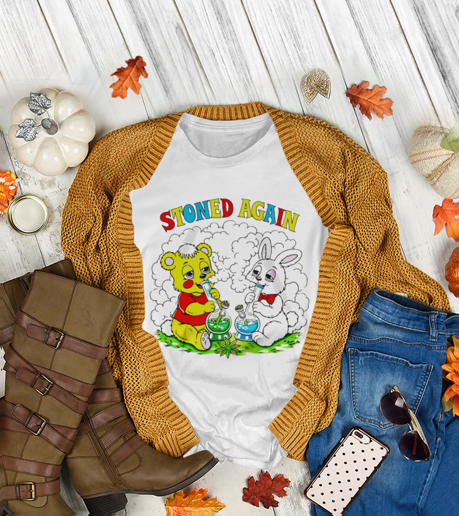 Stoned Again Bears and Rabbits Smoking Weeds T-Shirt