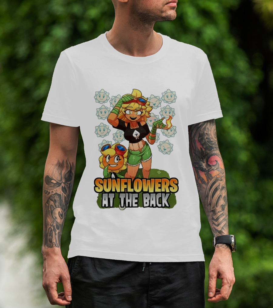 Sunflowers At The Back Colorful Character With Goggles And Fire Magic T-Shirt