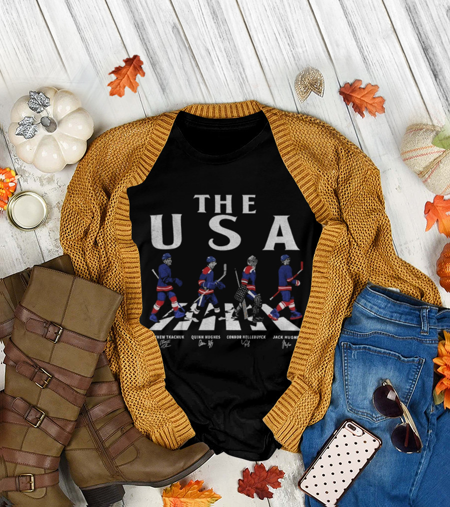THE USA Hockey Matthew Tkachuk Quinn Hughes Connor Hellebuyck Jack Hughes Abbey Road 2026 T-Shirt