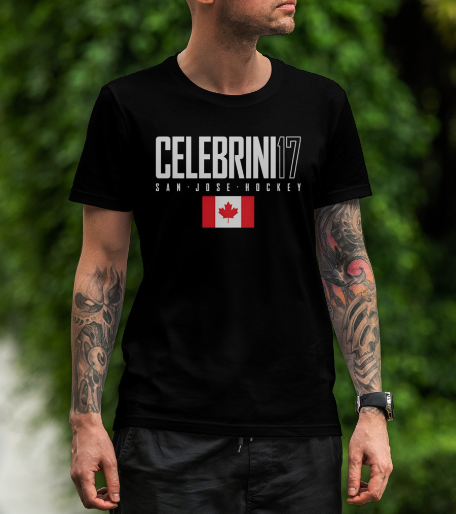 San Jose Hockey Celebrini 17 Canada Flag T-Shirt