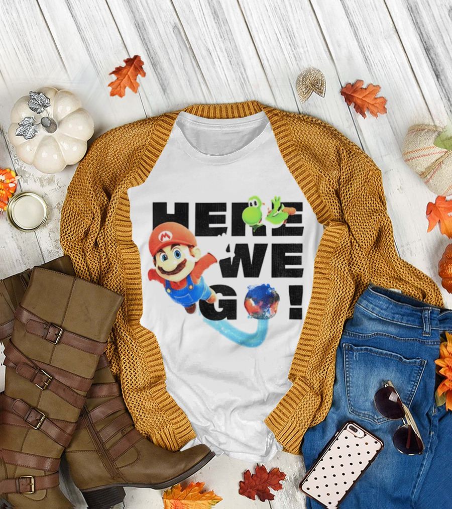 Super Mario 2026 Here We Go Featuring Iconic Characters and Exciting Adventure T-Shirt
