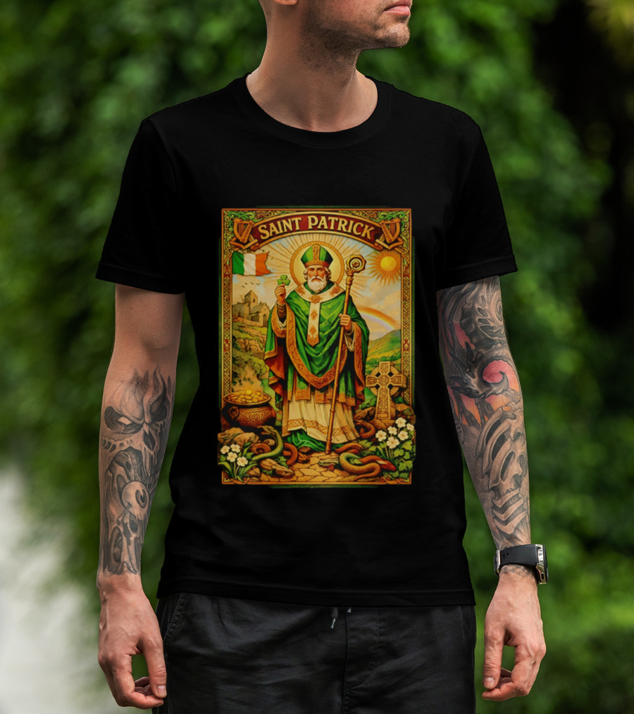 Saint Patrick Ireland Shamrock Cross Snakes Harp Flag T-Shirt