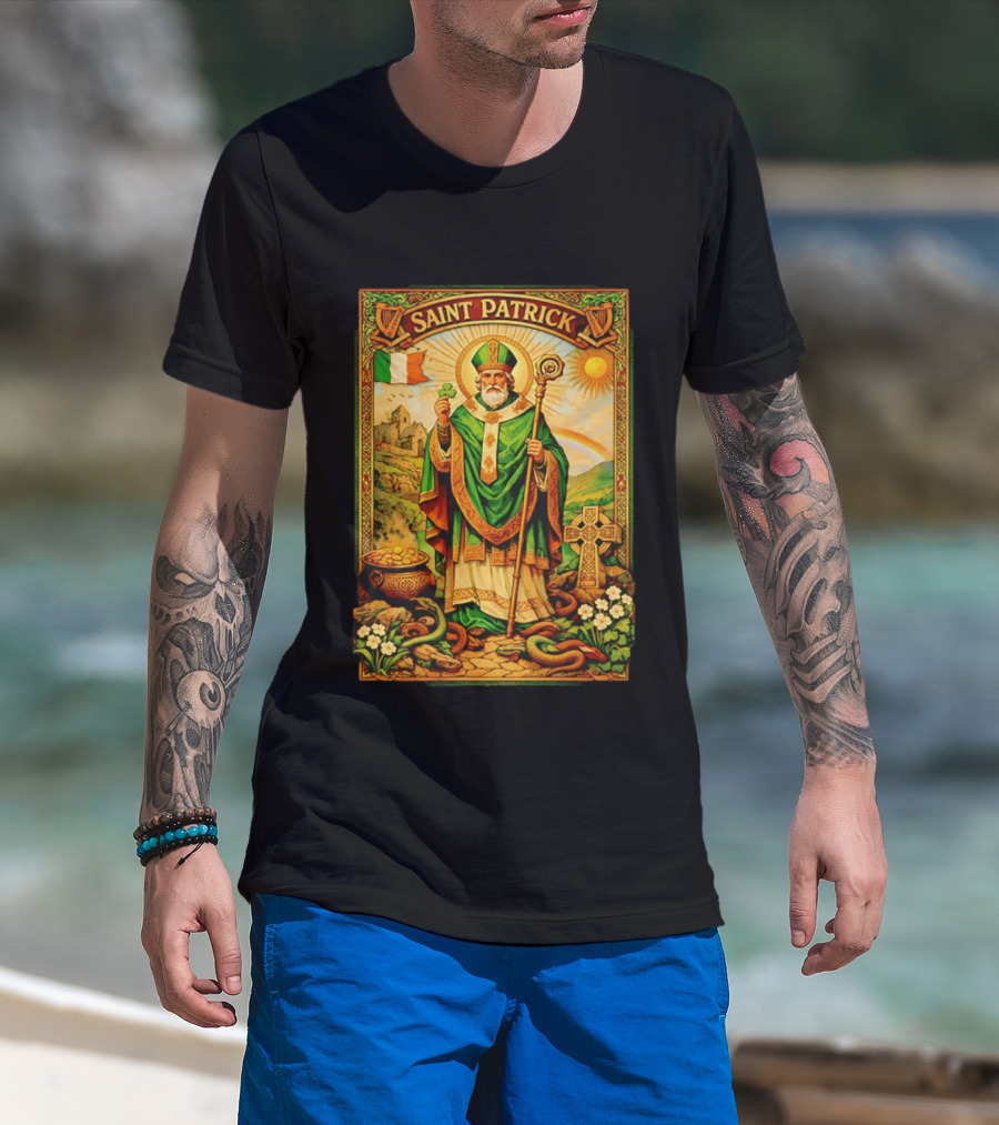 Saint Patrick Ireland Shamrock Cross Snakes Harp Flag T-Shirt