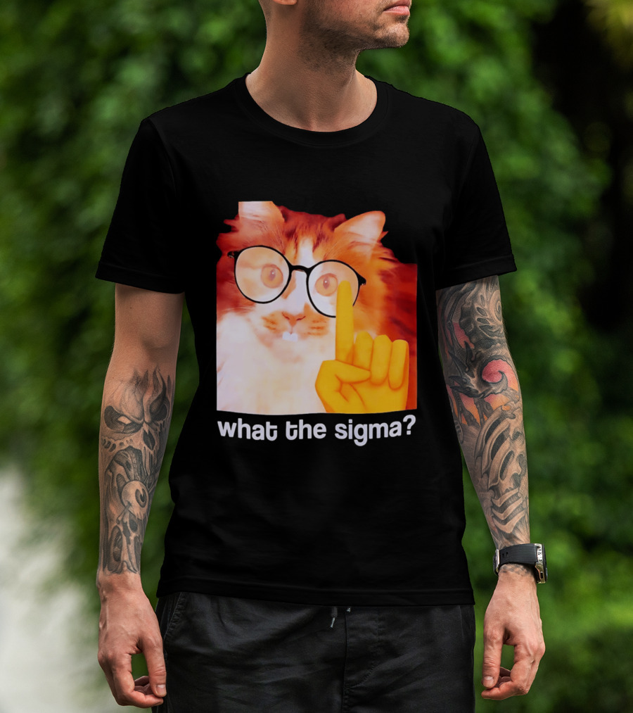 What The Sigma Cat Meme Glasses Pointing Finger Humor T-Shirt