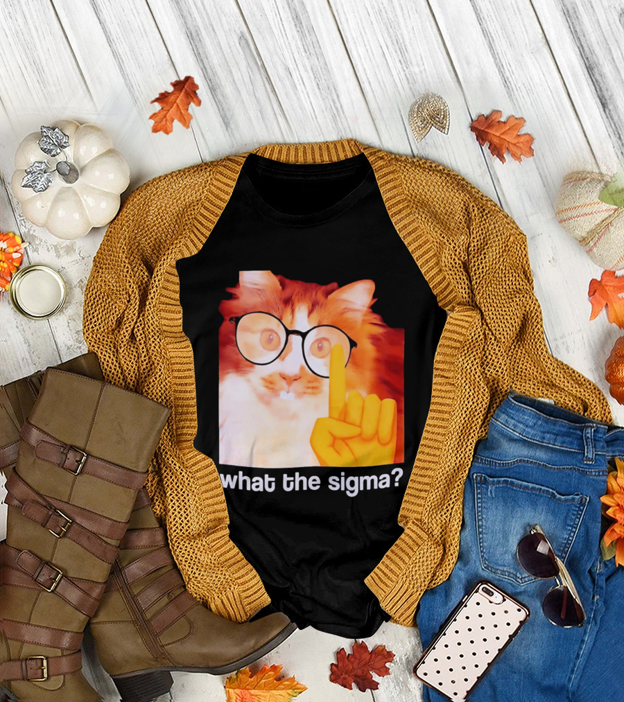 What the Sigma Cat Meme Glasses Pointing Finger Humor T-Shirt