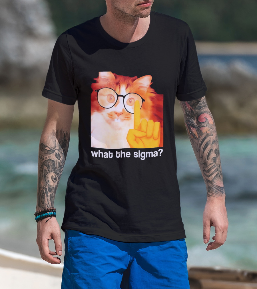 What The Sigma Cat Meme Glasses Pointing Finger Humor T-Shirt
