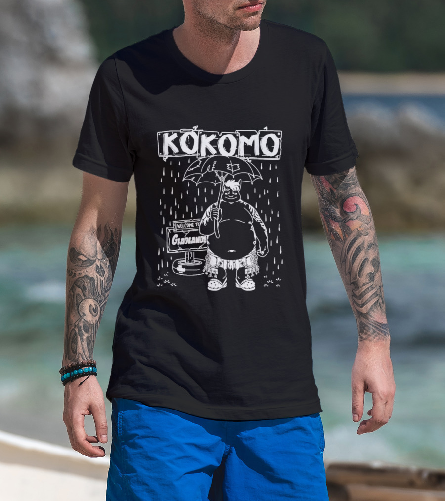 KoKomo Welcome To Gladlands Umbrella Character In Rain Scene T-Shirt