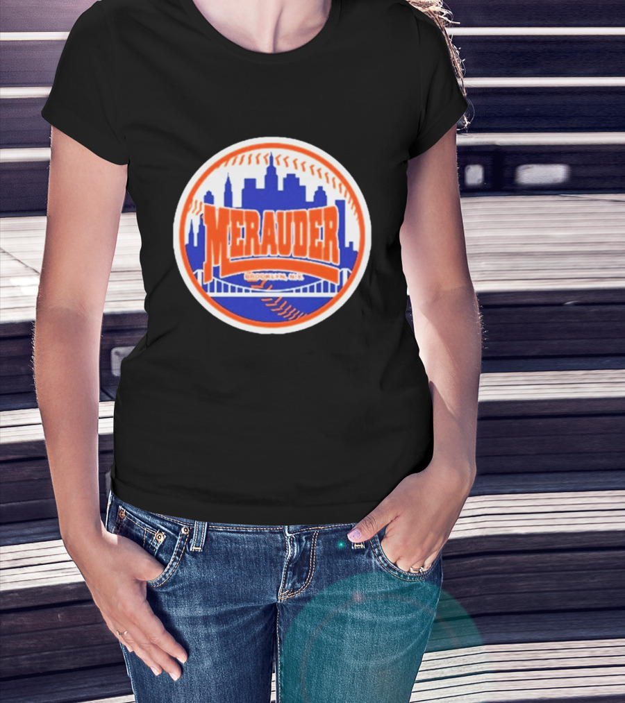 Merauder Brooklyn NY Skyline Baseball New York Mets T-Shirt