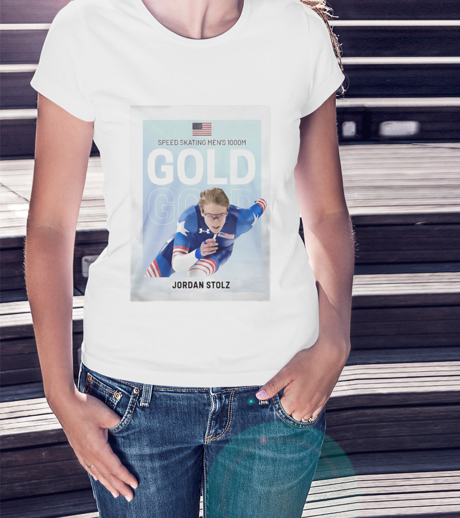 American Flag Speed Skating Men's 1000M Gold Jordan Stolz T-Shirt