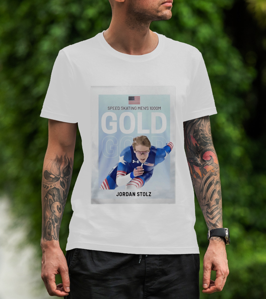 American Flag Speed Skating Men's 1000M Gold Jordan Stolz T-Shirt