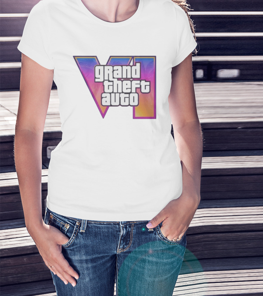 Grand Theft Auto VI 2025 GTA 6 VI Logo With Sunset Palm T-Shirt
