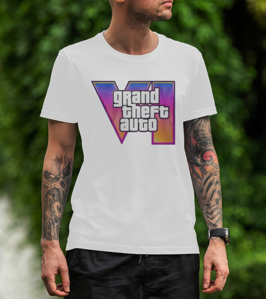 Grand Theft Auto VI 2025 GTA 6 VI Logo With Sunset Palm T-Shirt