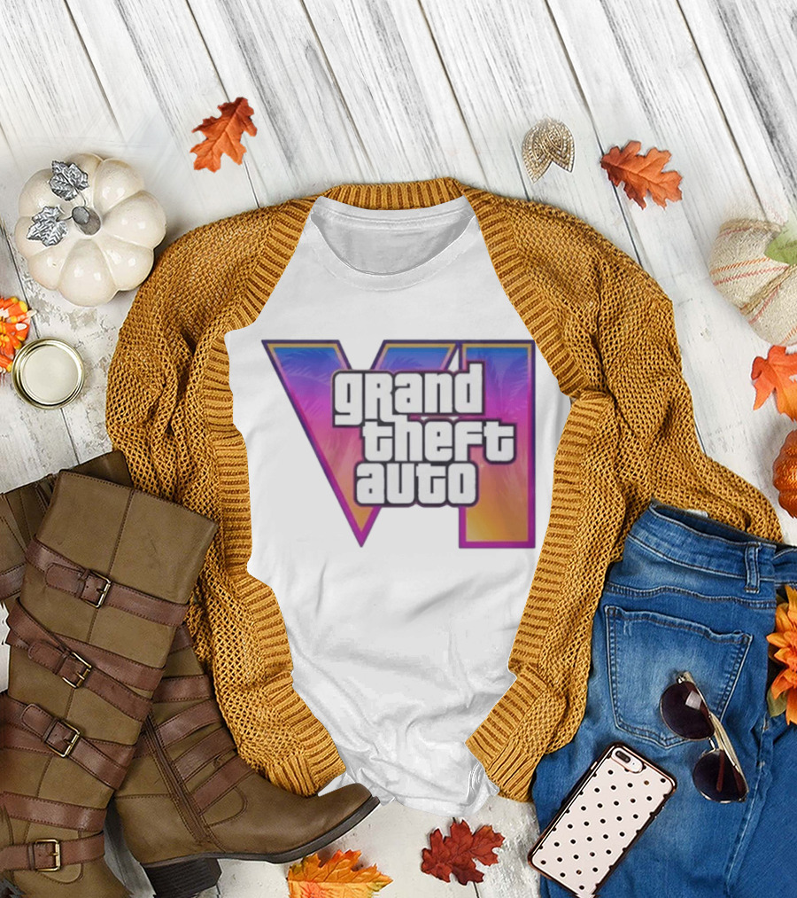 Grand Theft Auto VI 2025 GTA 6 VI Logo with Sunset Palm T-Shirt