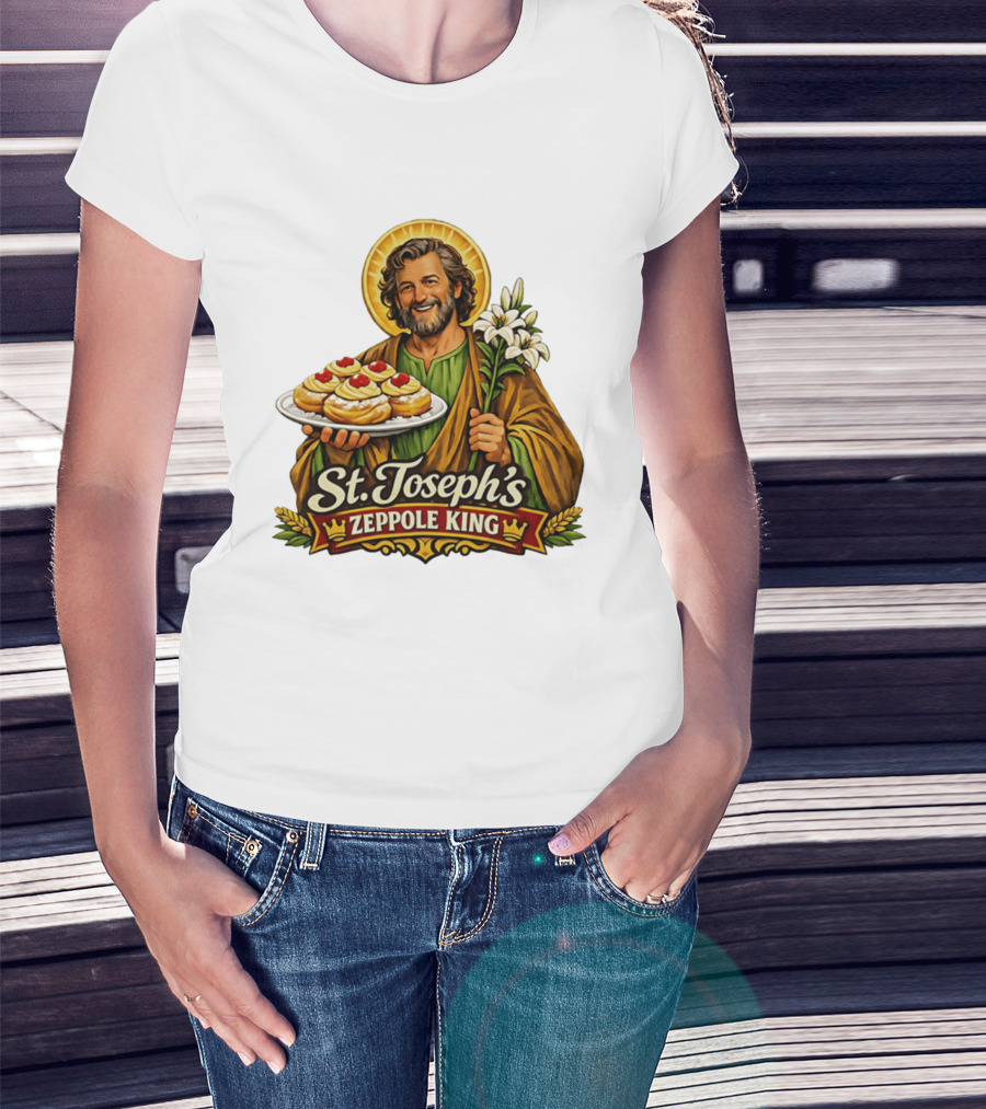 St Joseph's Zeppole King Saint Holding Tray With Flowers T-Shirt