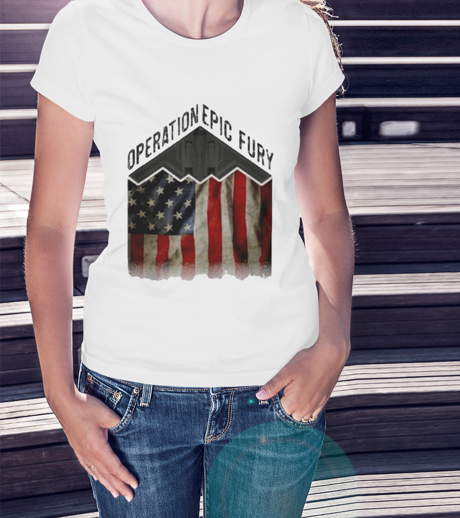 Operation Epic Fury USA American Flag Military Stealth Bomber T-Shirt