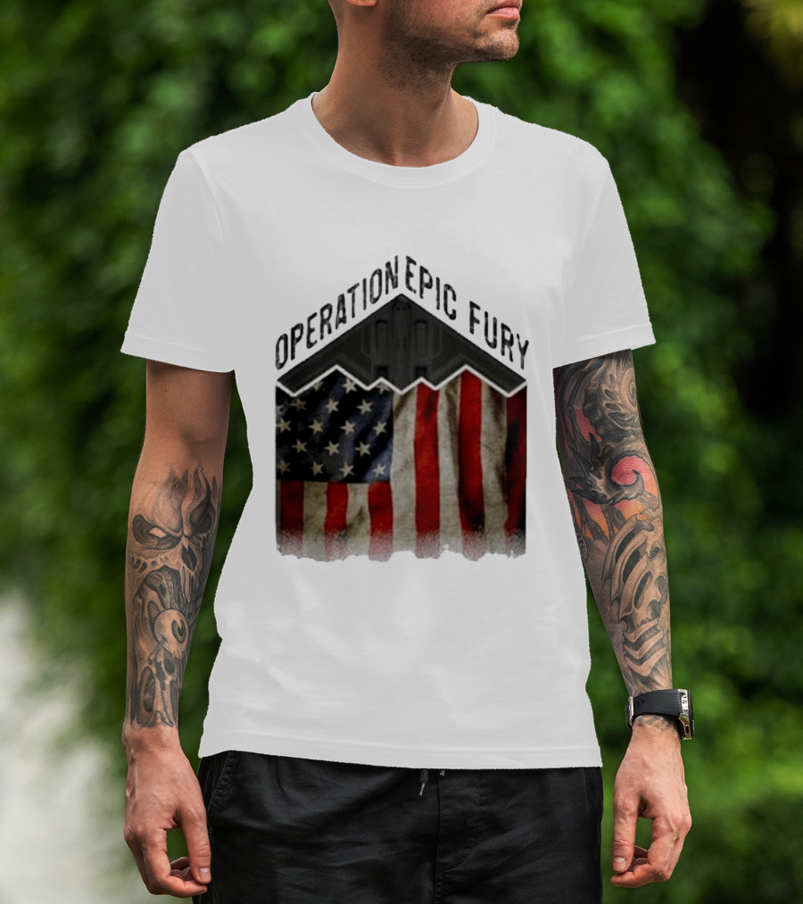 Operation Epic Fury USA American Flag Military Stealth Bomber T-Shirt