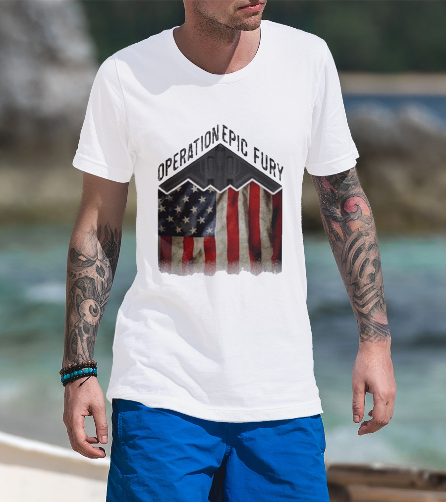 Operation Epic Fury USA American Flag Military Stealth Bomber T-Shirt
