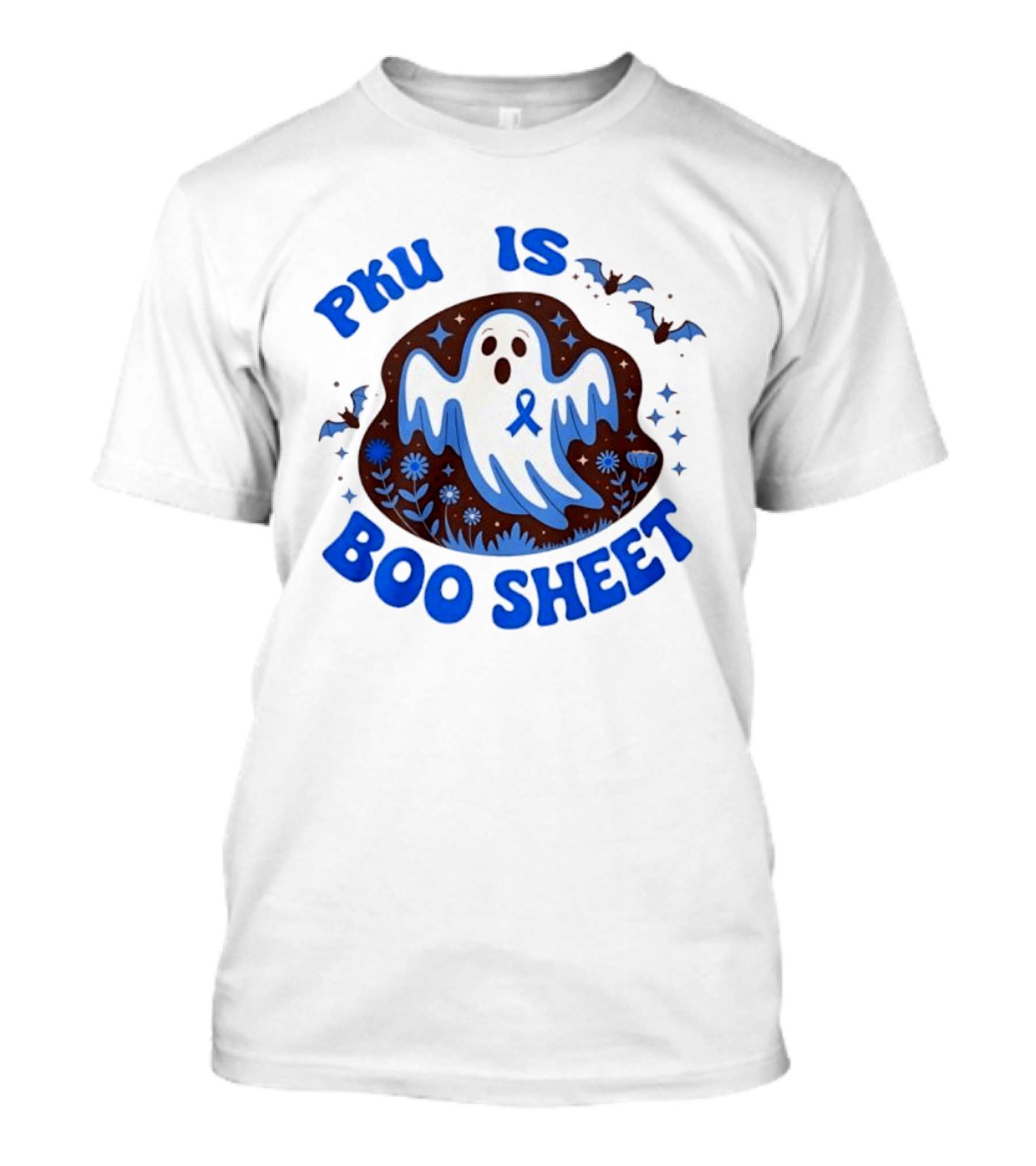 PKU Is Boo Sheet Ghost With Awareness Ribbon And Bats T-Shirt