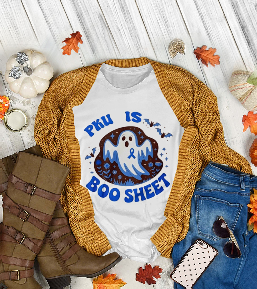 PKU Is Boo Sheet Ghost with Awareness Ribbon and Bats T-Shirt