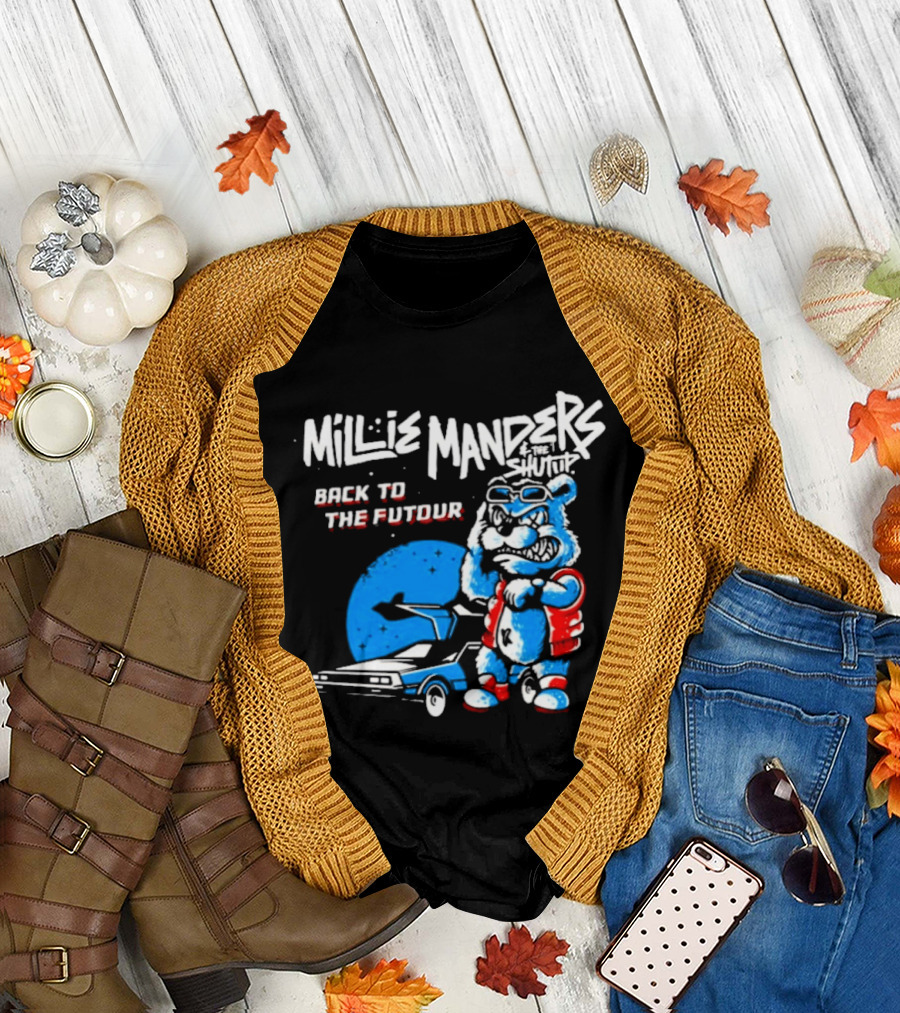Millie Manders and The Shutup Back To The Futour Retro Cartoon Character and Car T-Shirt