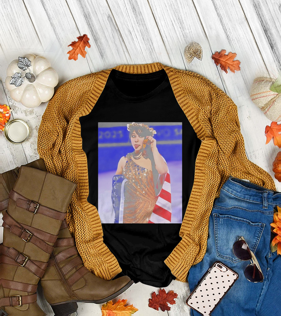 Alysa Liu Gold Medal USA Team Celebration with American Flag T-Shirt