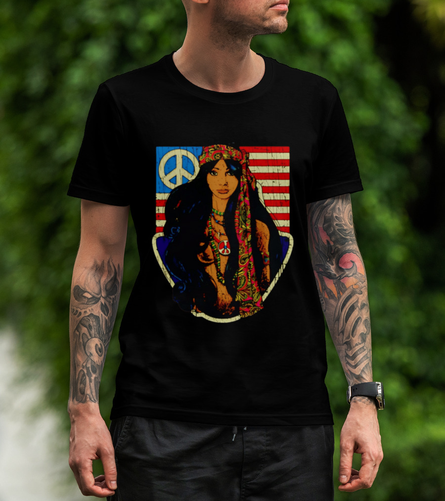 Peace Is Natural 1969 Bohemian Hippie Woman American Flag T-Shirt