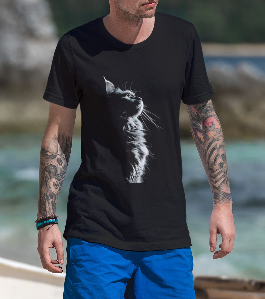 Cat Light And Shadow White Silhouette Feline T-Shirt