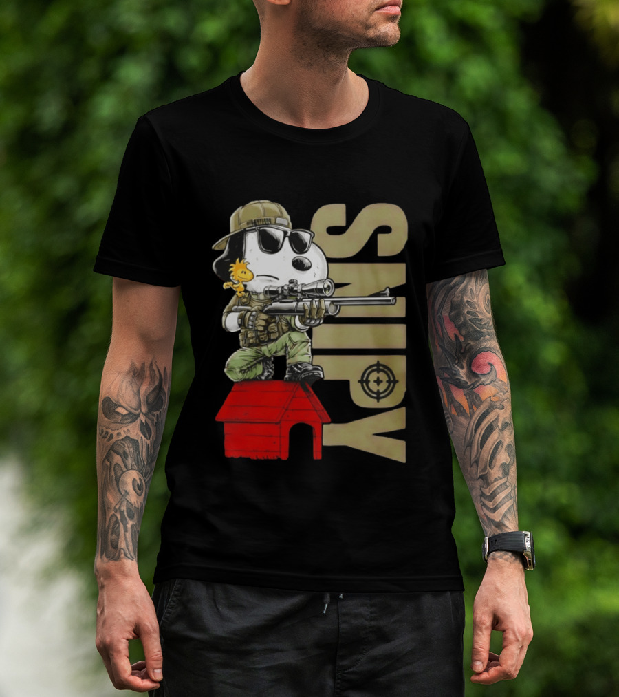 Snoopy Sniper Woodstock Camouflage Doghouse Target T-Shirt