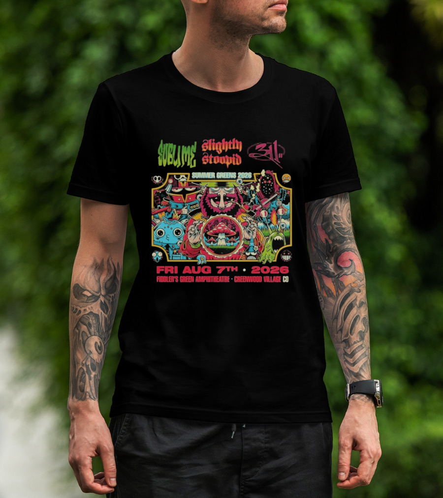 Sublime Slightly Stoopid 311 Summer Greens Fiddler's Green Amphitheatre 2026 Greenwood Village CO August 7th T-Shirt