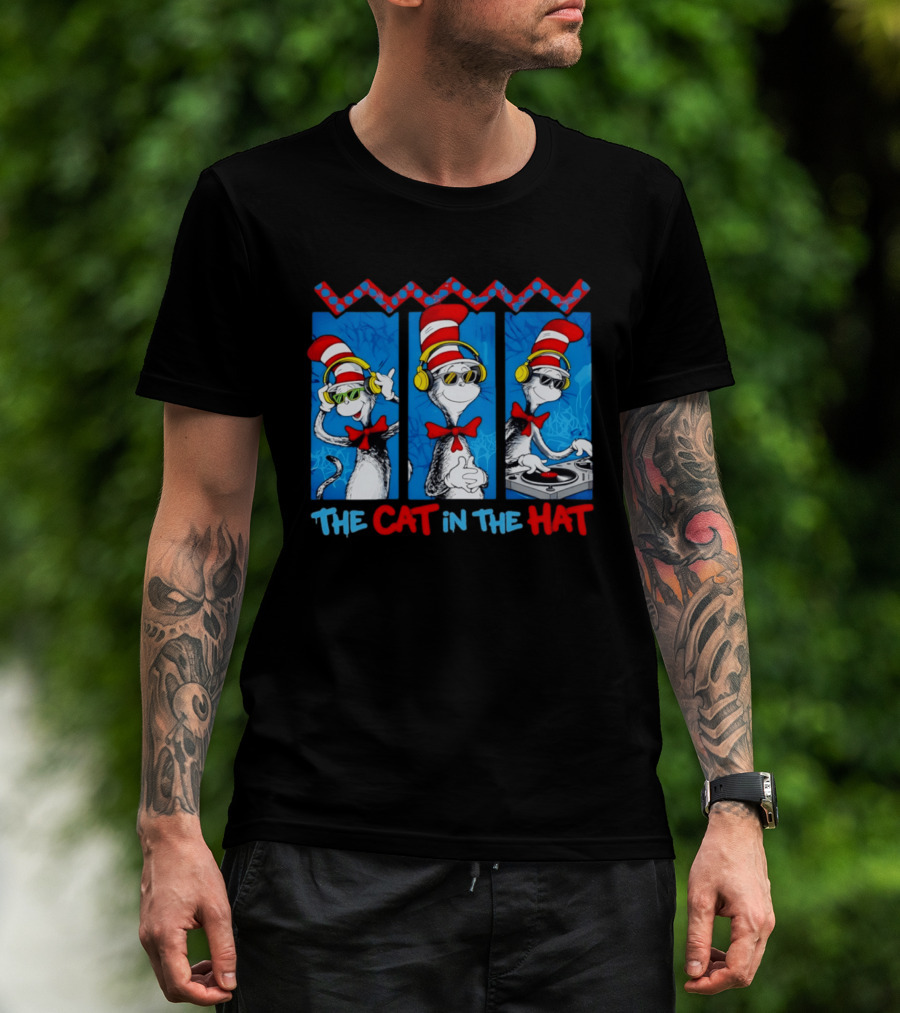 The Cat In The Hat Dr Seuss DJ Headphones And Sunglasses T-Shirt