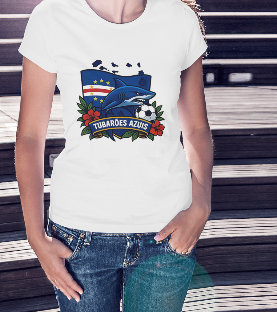 Tubaroes Azuis Cape Verde Football Team Crest With Shark And Soccer Ball T-Shirt