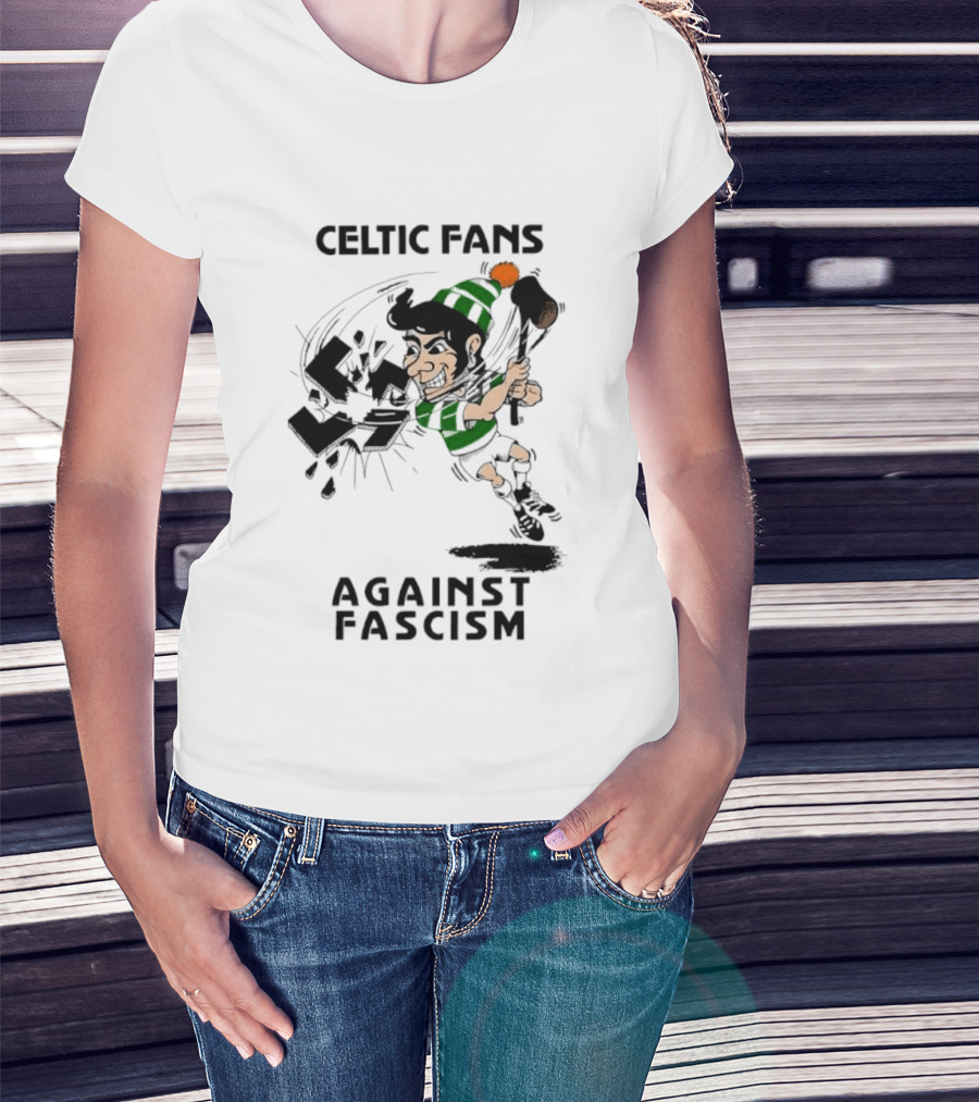 Celtic Fans Against Fascism Irish Character And Broken Swastika T-Shirt