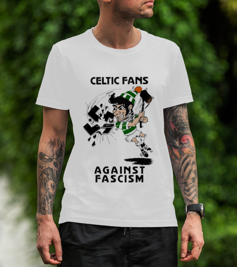 Celtic Fans Against Fascism Irish Character And Broken Swastika T-Shirt