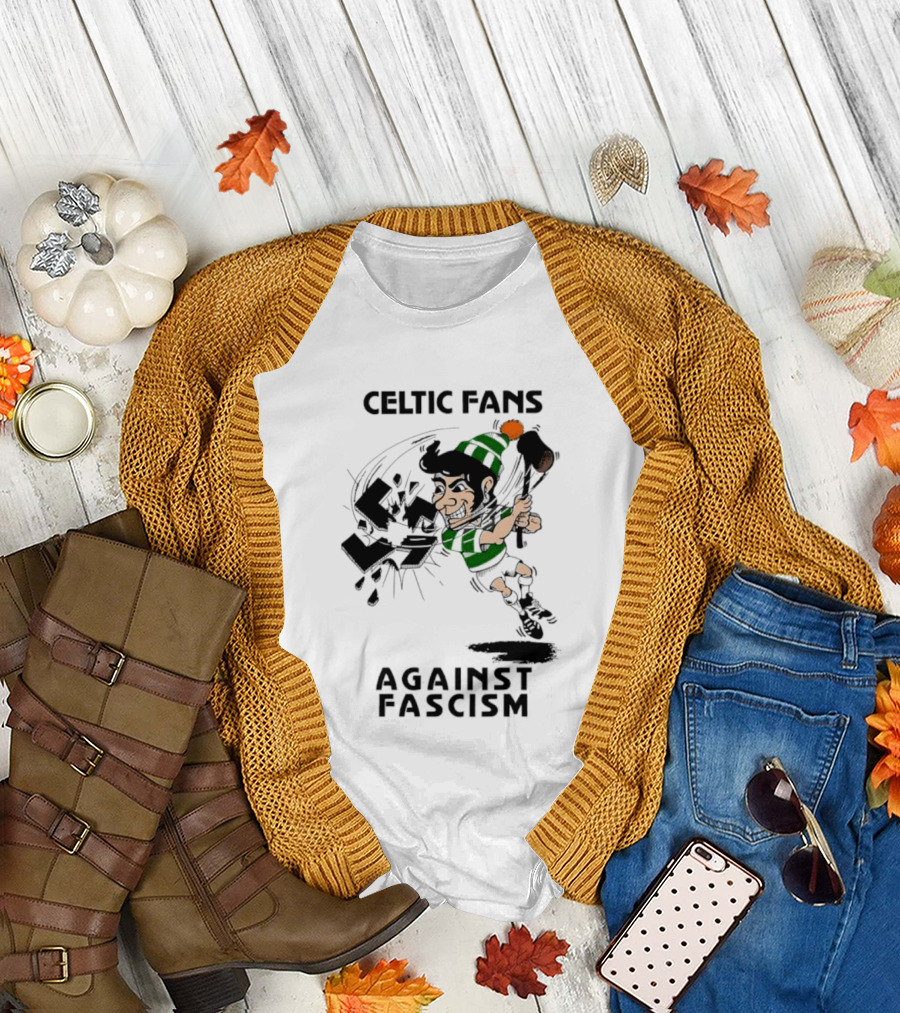 Celtic Fans Against Fascism Irish Character and Broken Swastika T-Shirt