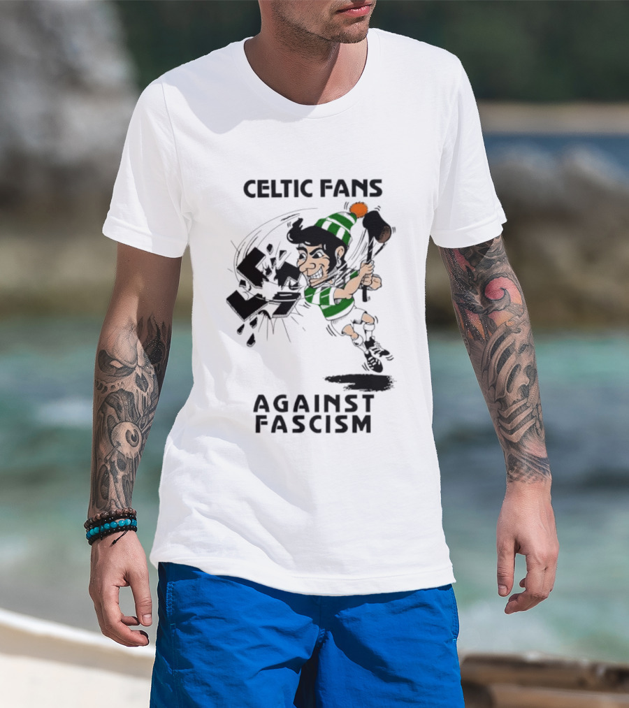 Celtic Fans Against Fascism Irish Character And Broken Swastika T-Shirt