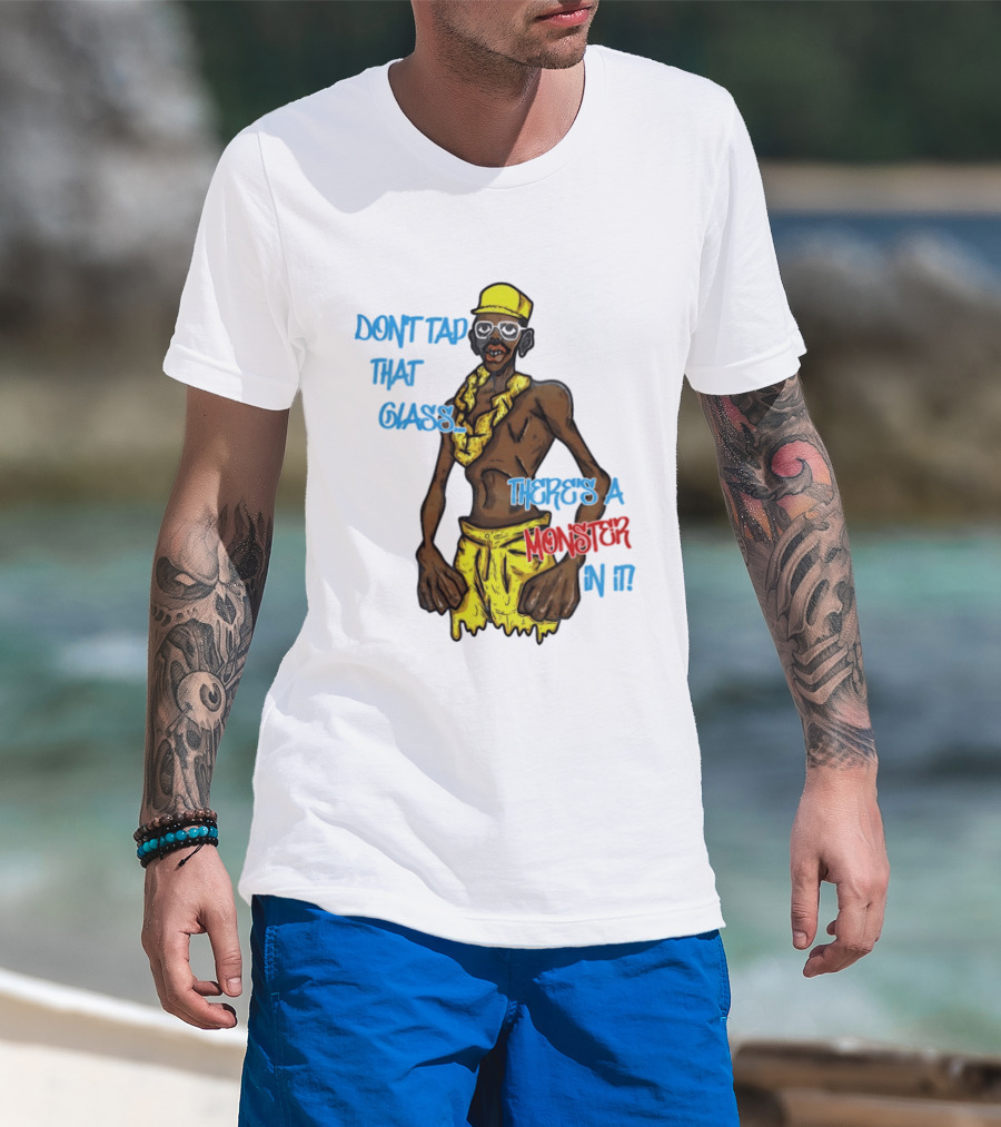 Don't Tap That Glass There's A Monster In It Yellow Outfit Ruffled Collar Sunglasses T-Shirt