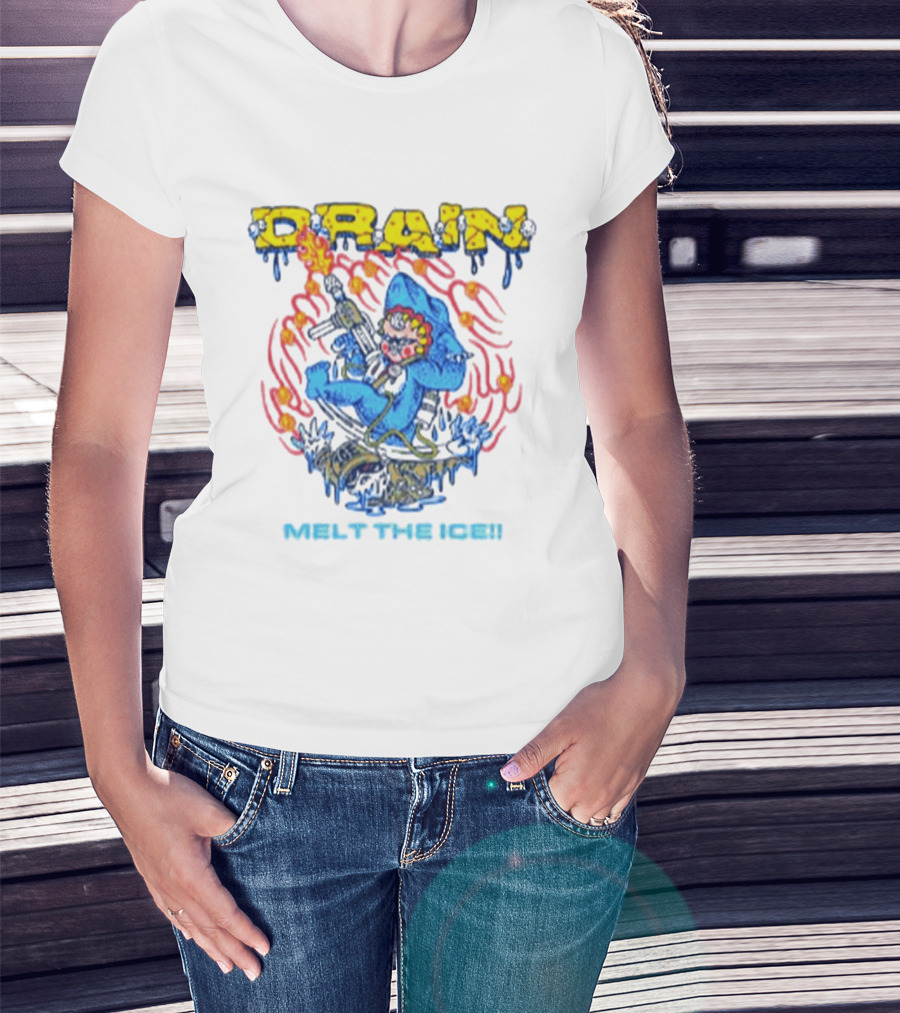 Drain Melt The Ice Hardcore Punk Shark Character With Flames And Machine Gun T-Shirt