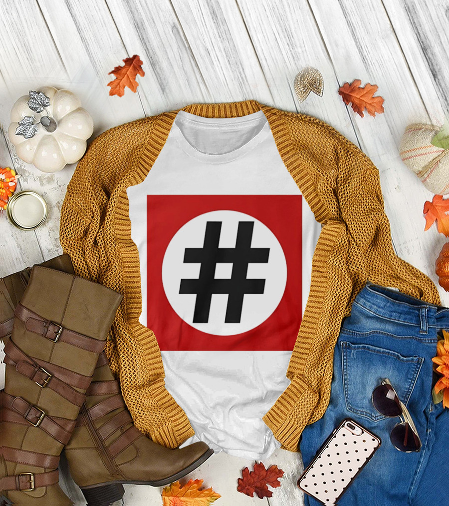 Hashtag Symbol Black on Red Square T-Shirt