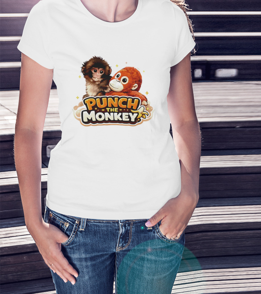 Punch The Monkey Cute Plush Cartoon T-Shirt