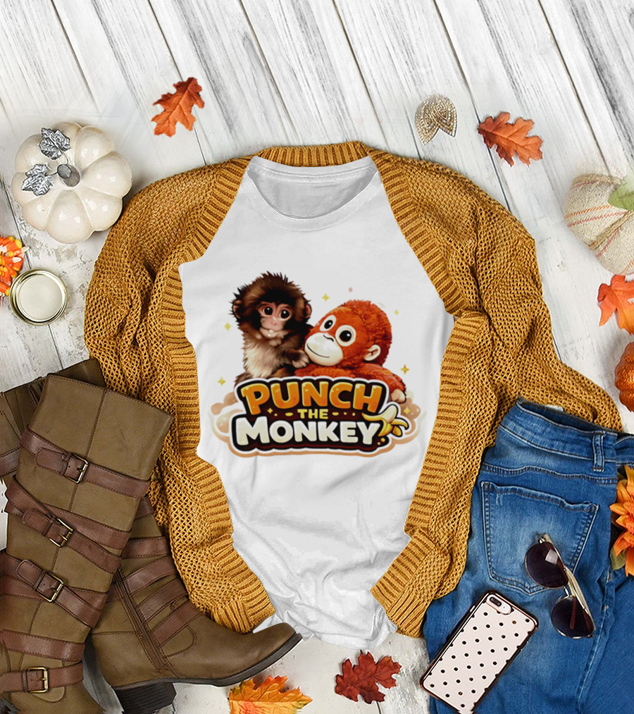 Punch the Monkey Cute Plush Cartoon T-Shirt
