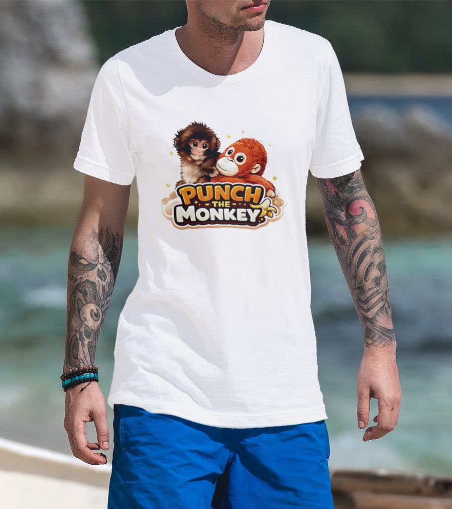 Punch The Monkey Cute Plush Cartoon T-Shirt