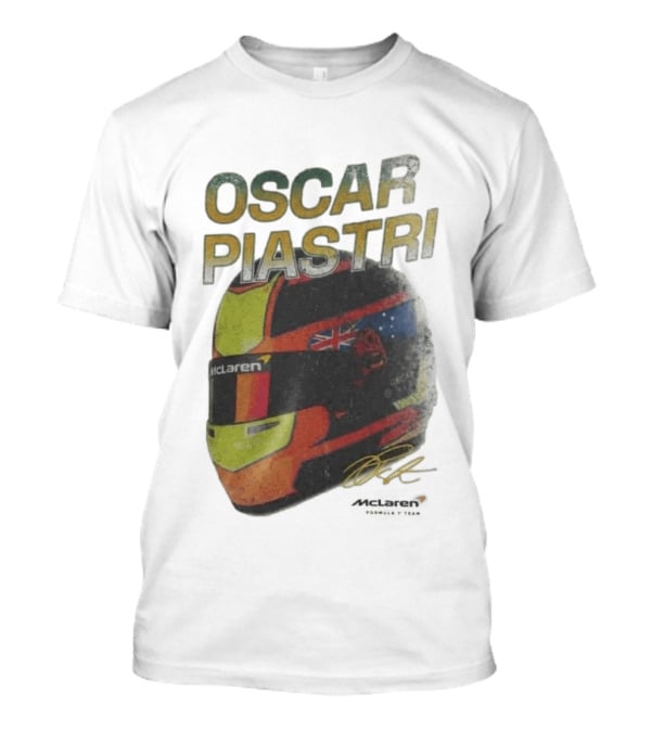 Oscar Piastri McLaren Racing Helmet Flag Signature T-Shirt