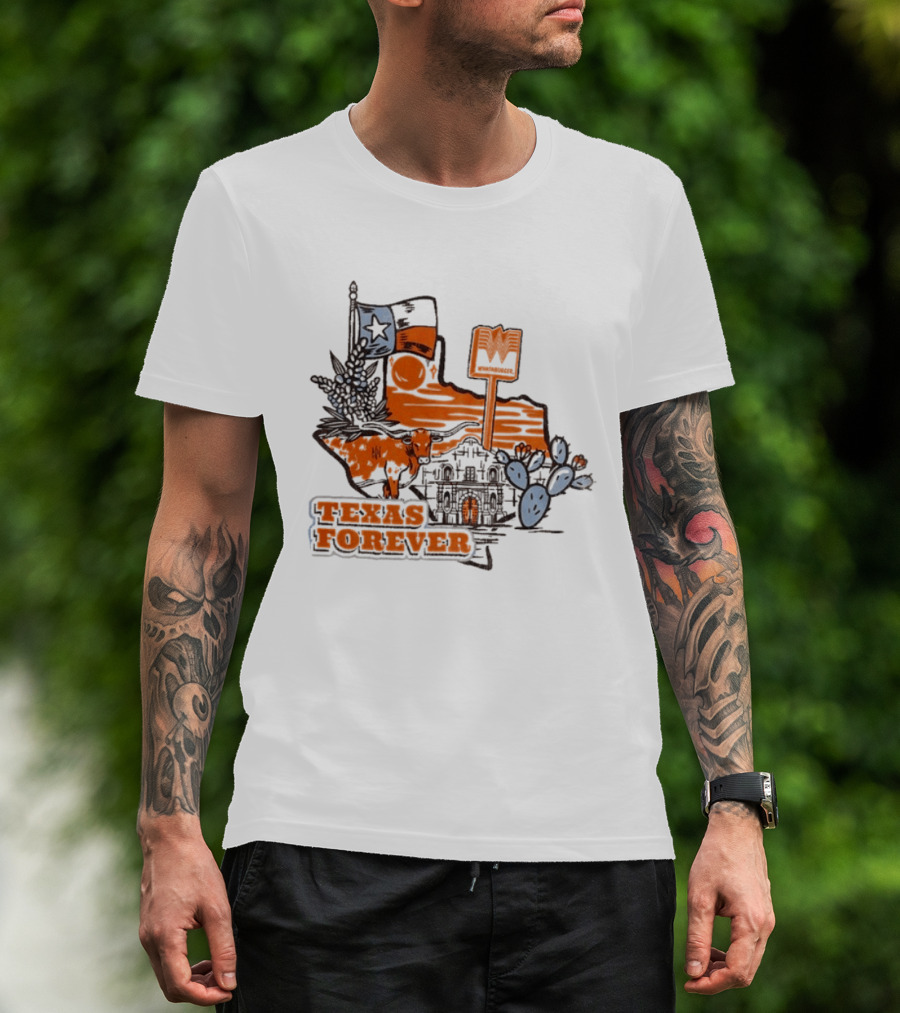 Texas Forever Alamo Whataburger Collaboration With Lone Star Flag And Cactus T-Shirt