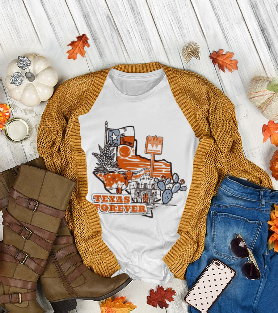 Texas Forever Alamo Whataburger Collaboration With Lone Star Flag And Cactus T-Shirt
