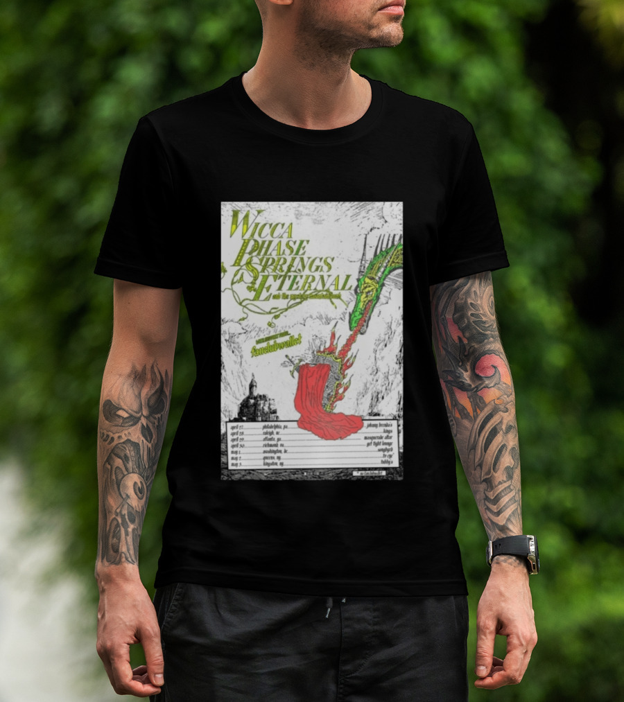 Wicca Phase Springs Eternal Tour 2026 With Fantasy Dragon Illustration And Tour Dates T-Shirt