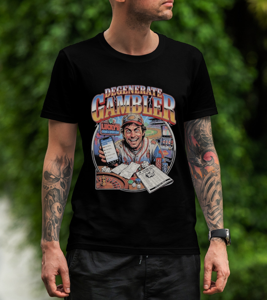 Degenerate Gambler Lucky's Casino And Sports Bar Vintage Sports Betting T-Shirt
