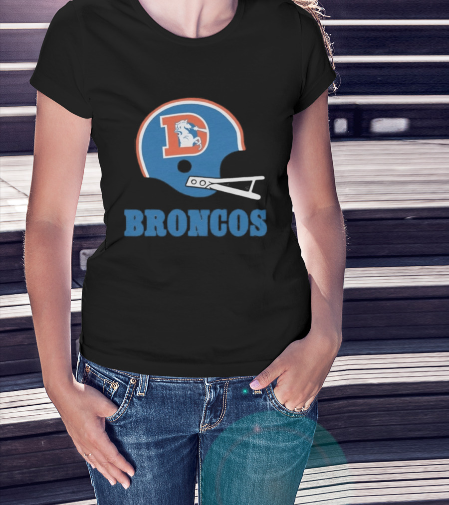 Denver Broncos Retro Football Helmet Graphic Broncos T-Shirt