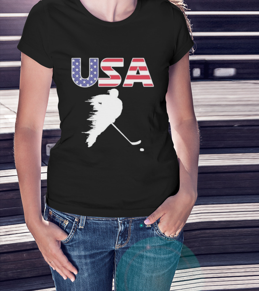 USA Stars And Stripes Ice Hockey Player T-Shirt