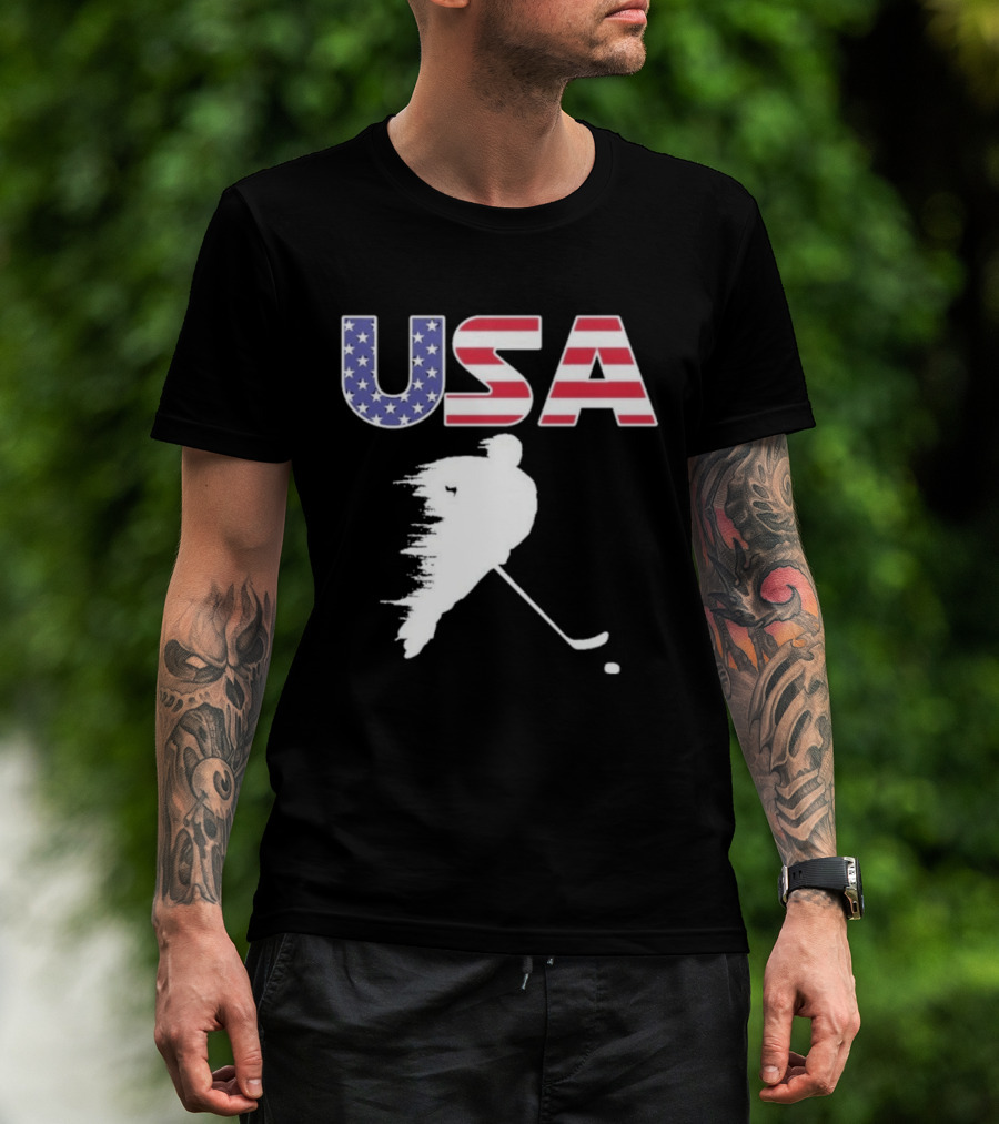 USA Stars And Stripes Ice Hockey Player T-Shirt